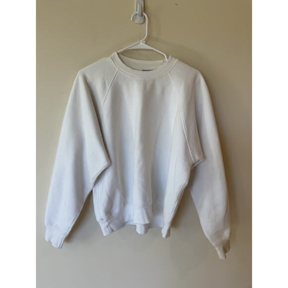 TNA Aritzia Cozy Fleece Long Sleeve Cropped Length Sweatshirt White Large - Picture 1 of 8